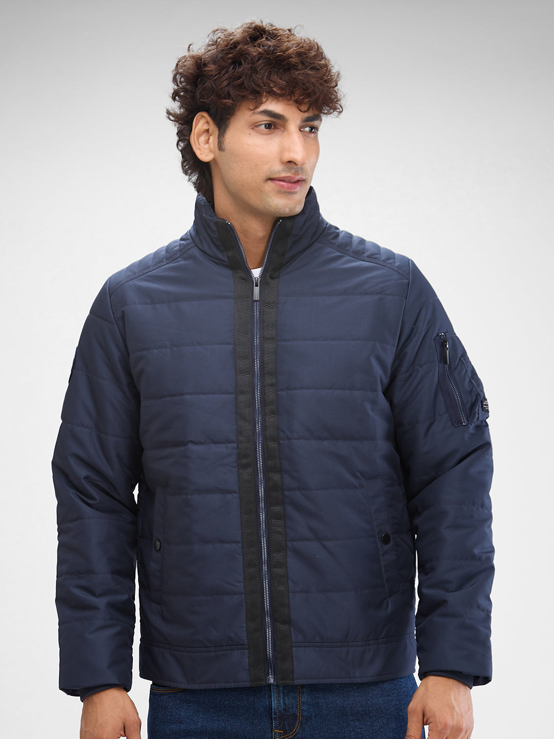 Spykar Navy Blue Polyester Full Sleeve Jacket For Men