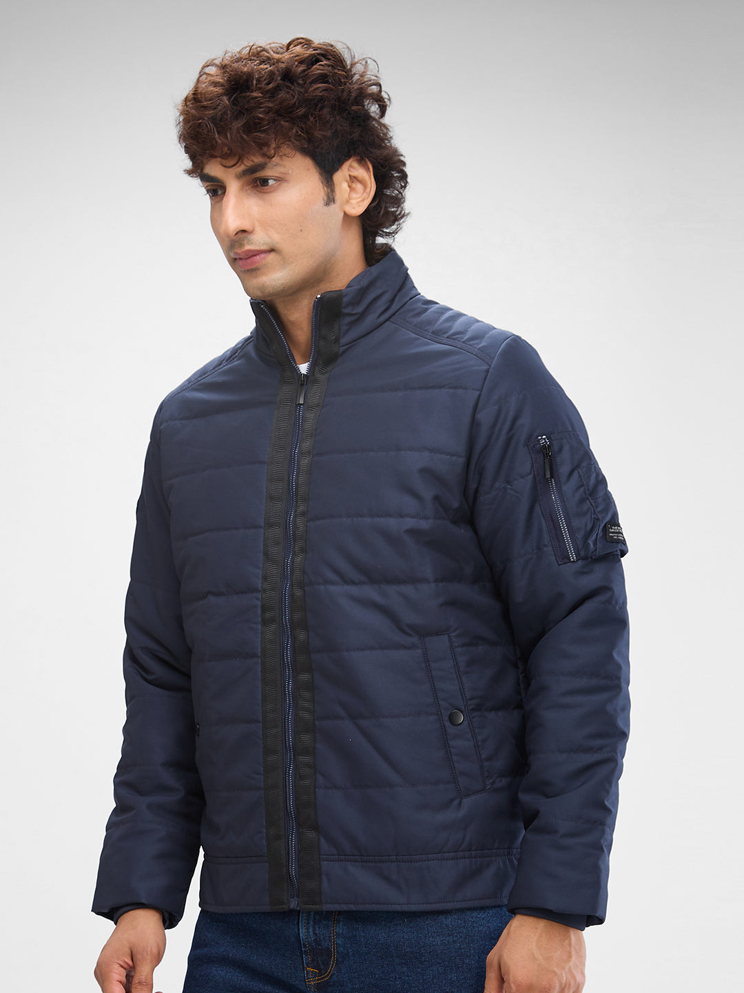 Spykar Navy Blue Polyester Full Sleeve Jacket For Men