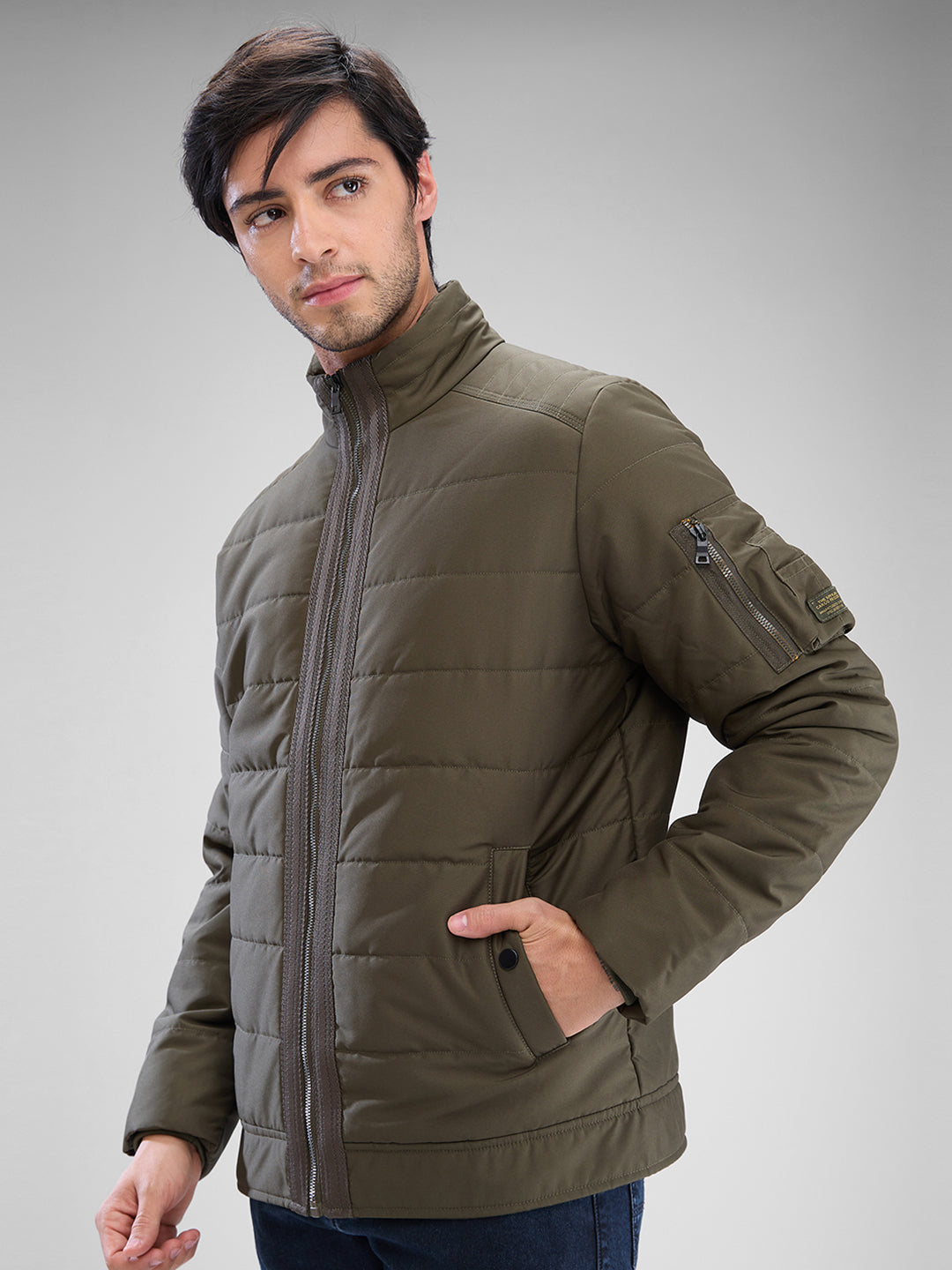 Spykar Olive Green Polyester Full Sleeve Jacket For Men