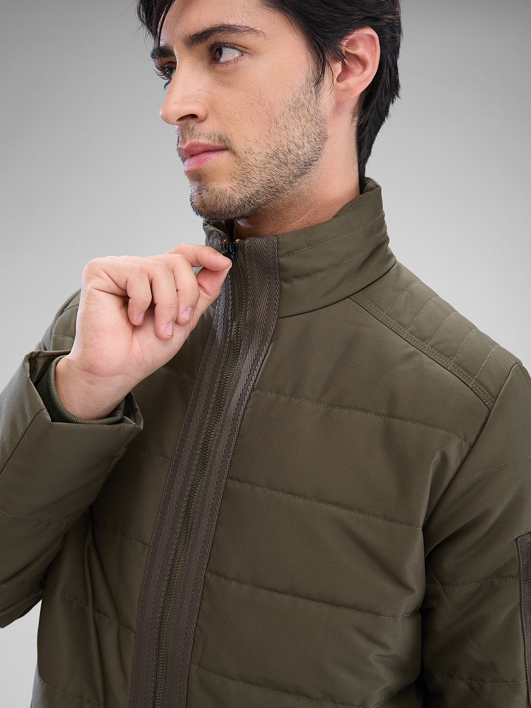 Spykar Olive Green Polyester Full Sleeve Jacket For Men