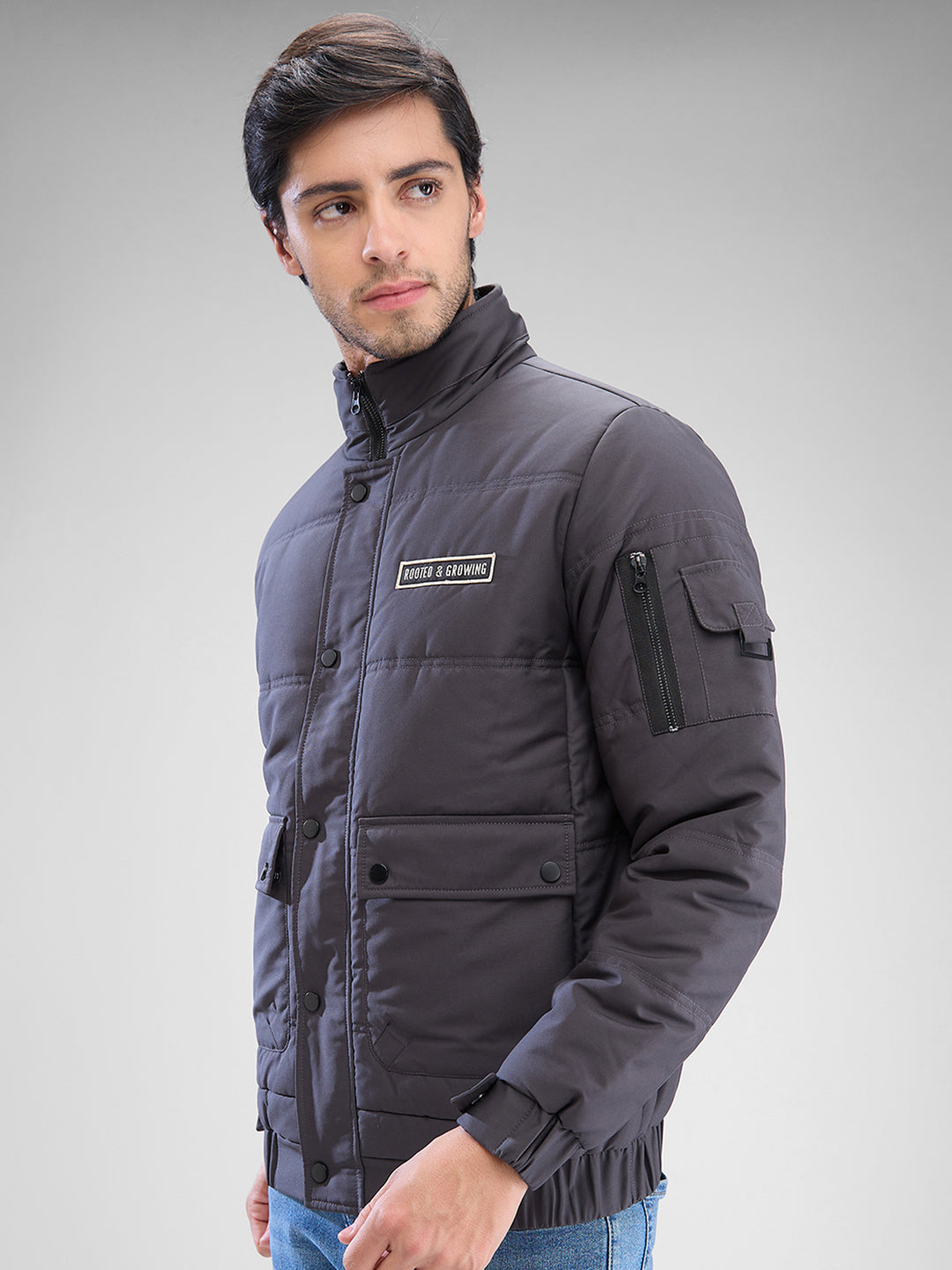 Spykar Dark Grey Polyester Full Sleeve Jacket For Men