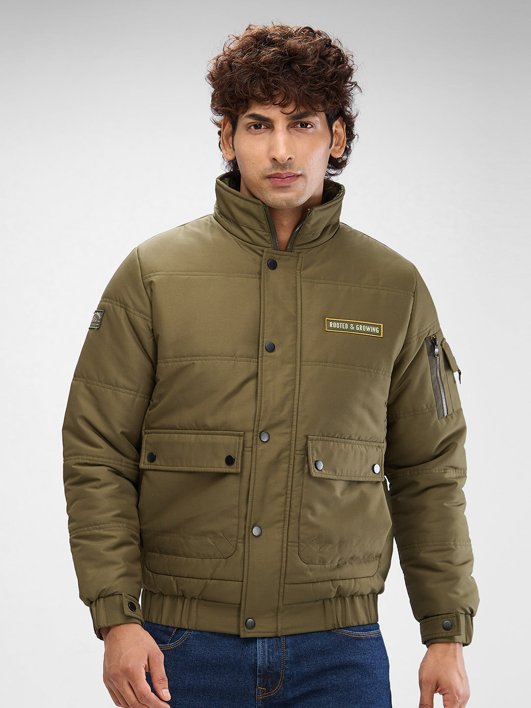 Spykar Military Green Polyester Full Sleeve Jacket For Men