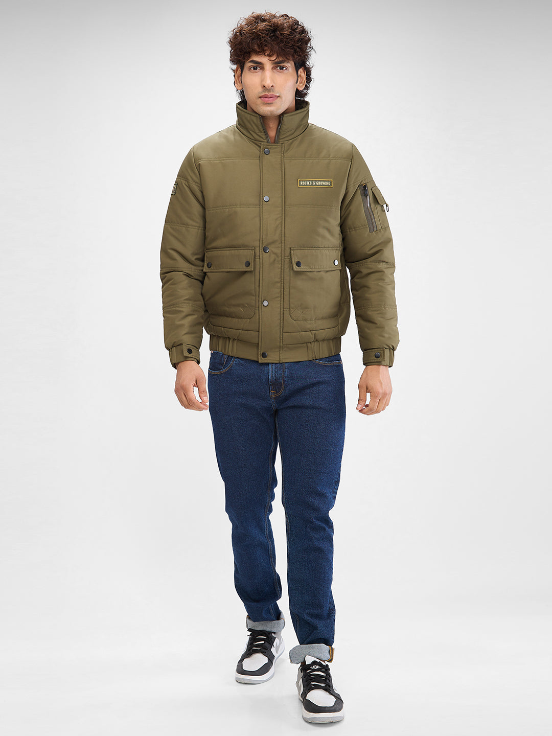 Spykar Military Green Polyester Full Sleeve Jacket For Men