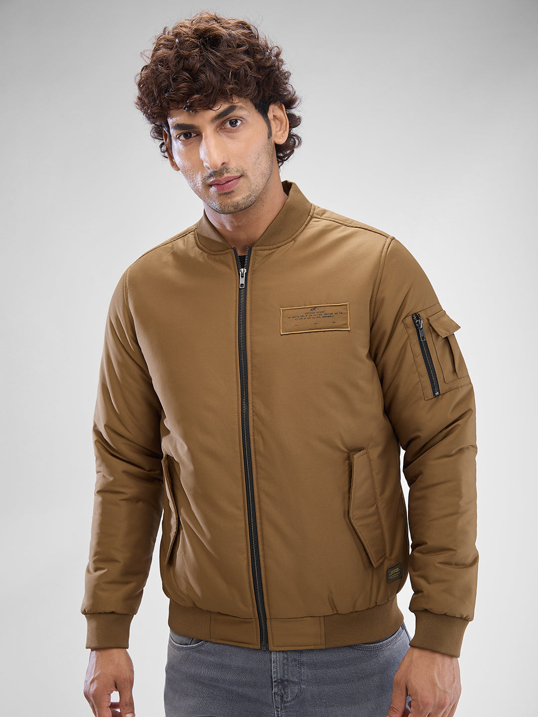 Spykar Dk. Khaki Polyester Full Sleeve Jacket For Men