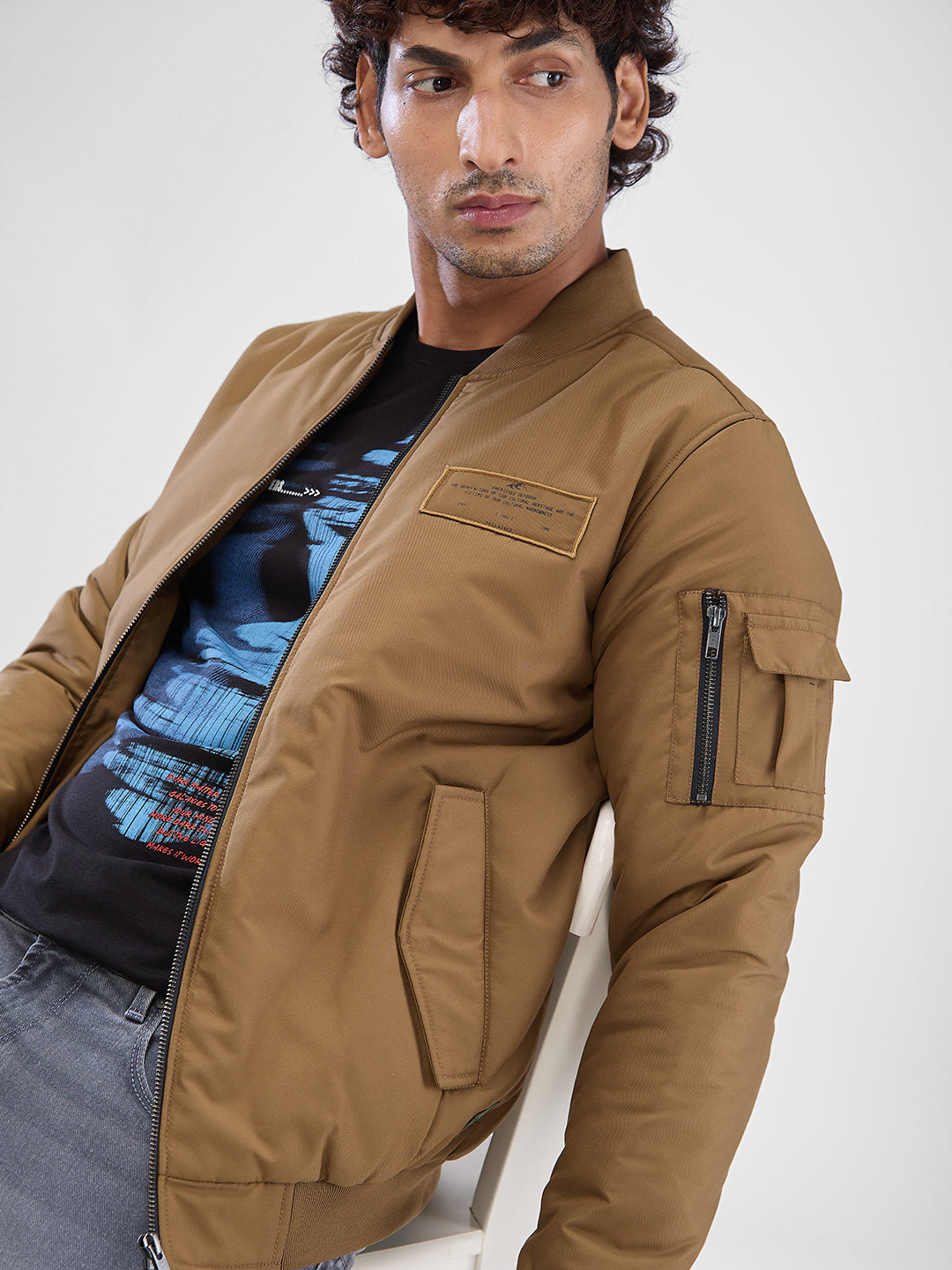 Spykar Dk. Khaki Polyester Full Sleeve Jacket For Men