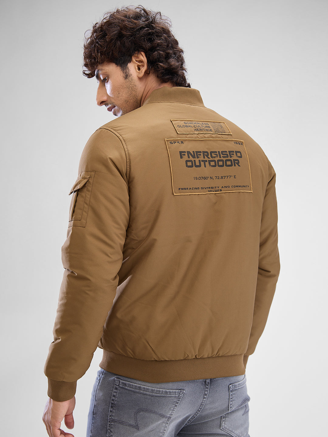 Spykar Dk. Khaki Polyester Full Sleeve Jacket For Men