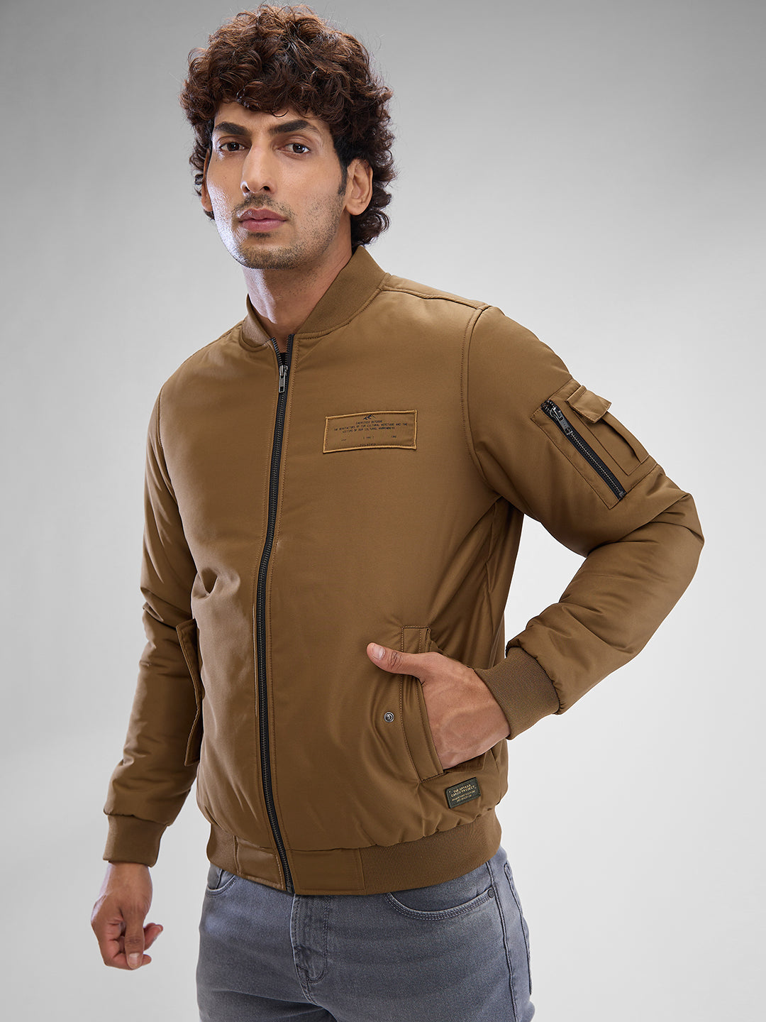 Spykar Dk. Khaki Polyester Full Sleeve Jacket For Men