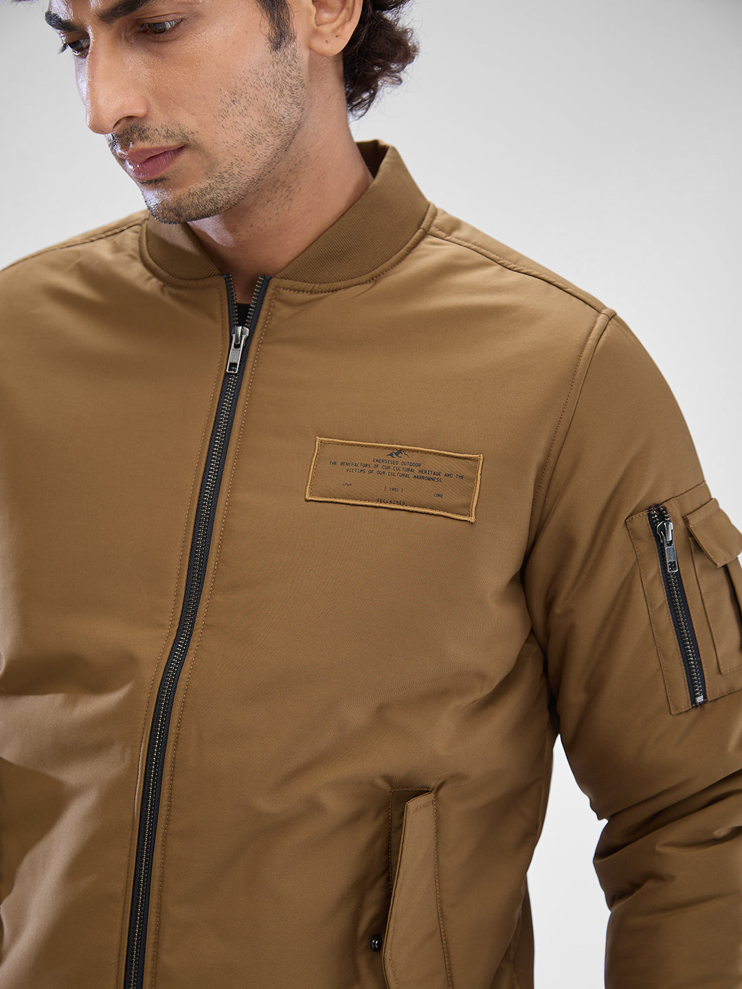 Spykar Dk. Khaki Polyester Full Sleeve Jacket For Men