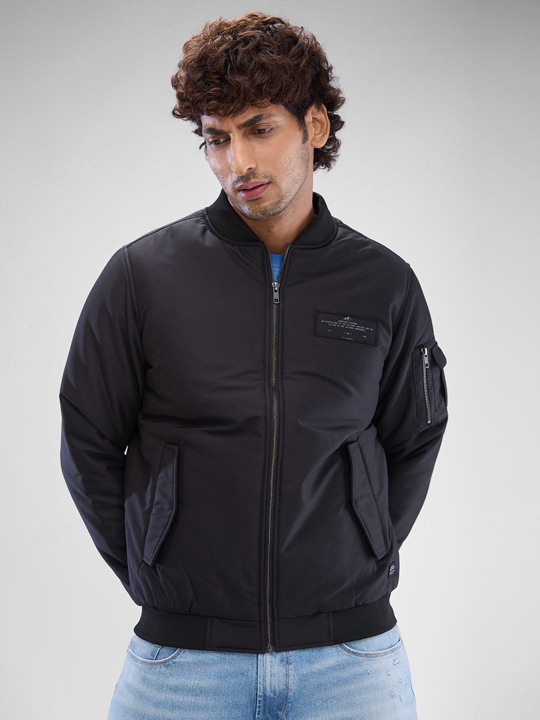 Spykar Jet Black Polyester Full Sleeve Jacket For Men