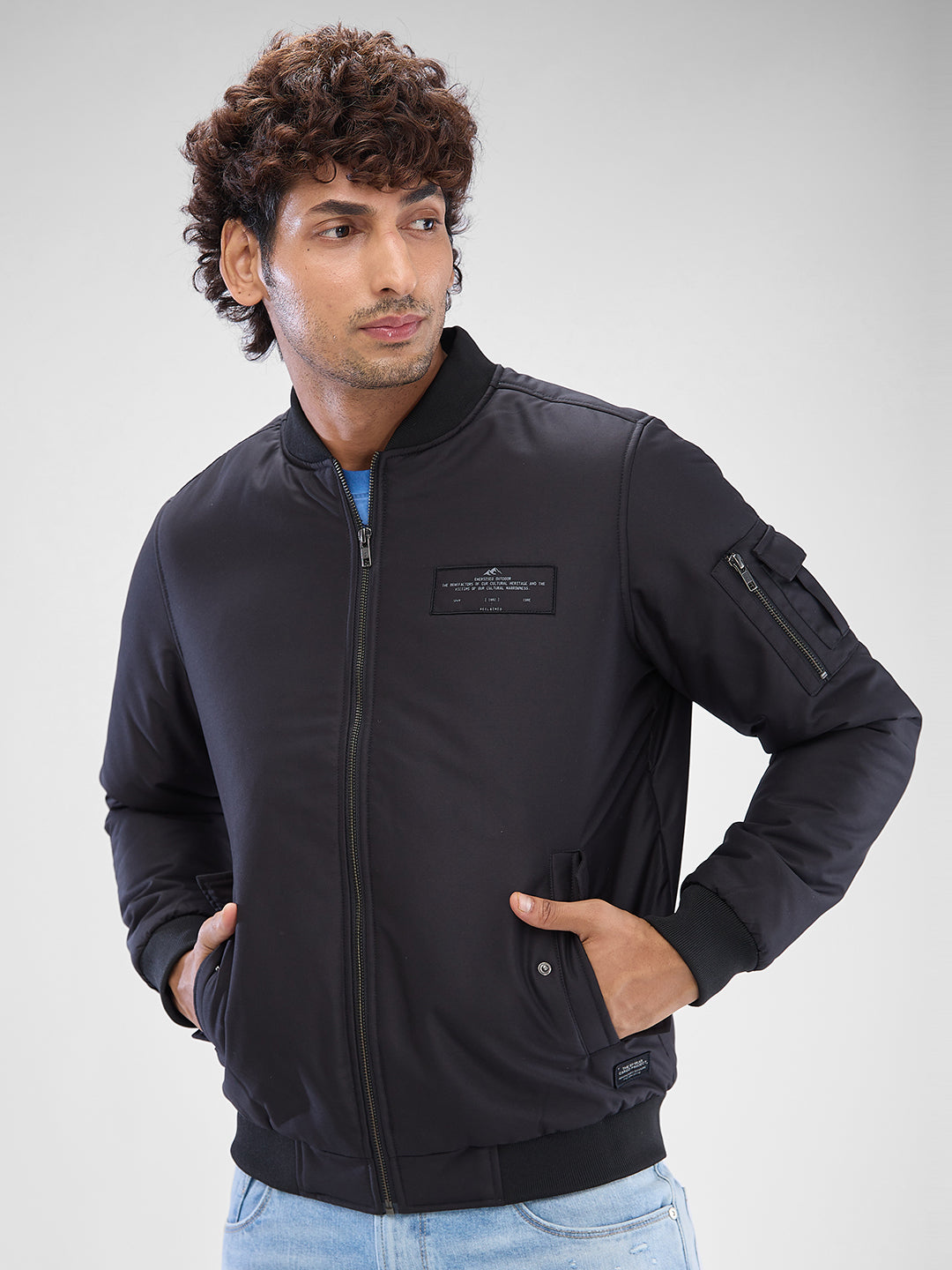 Spykar Jet Black Polyester Full Sleeve Jacket For Men