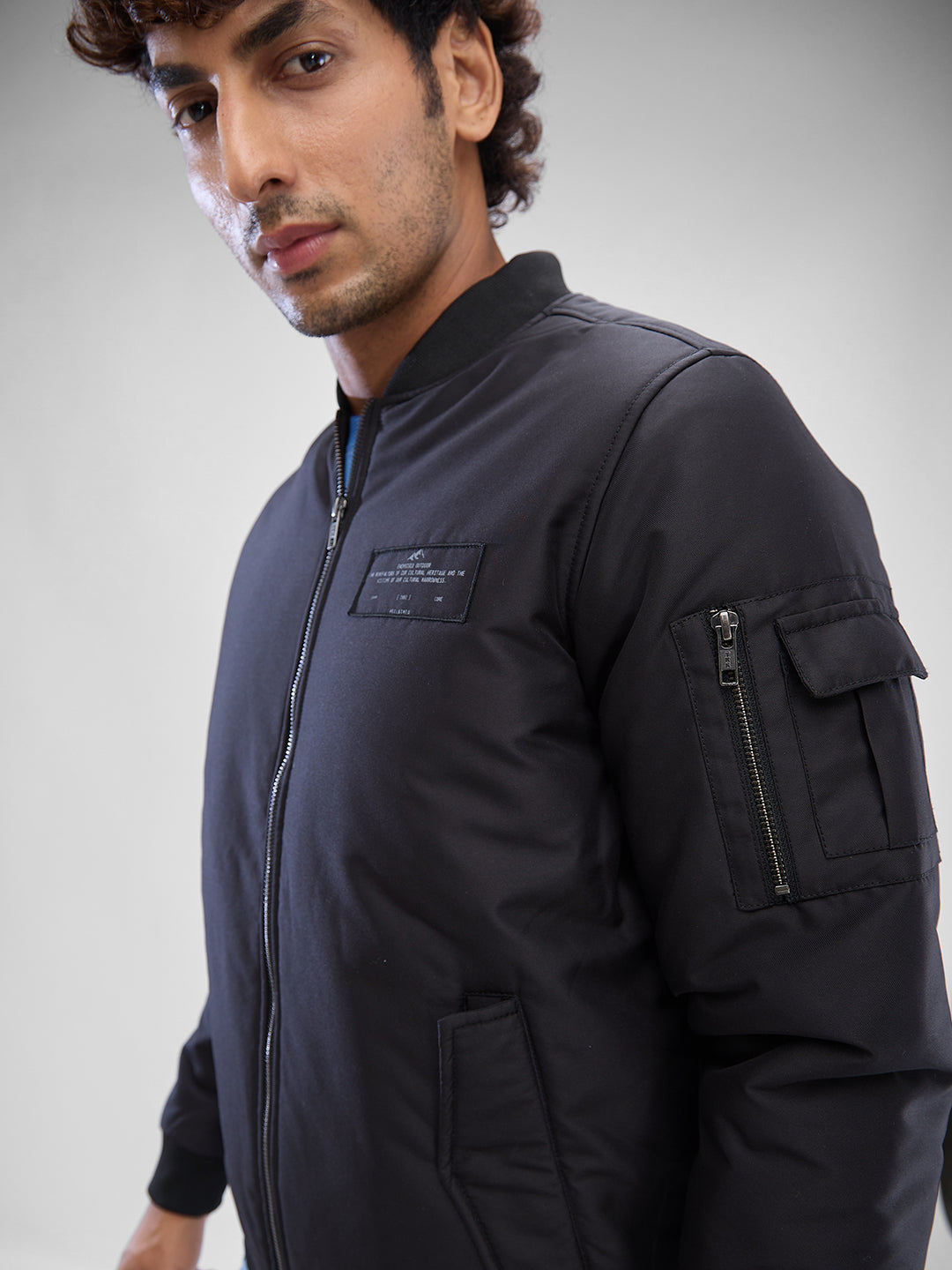 Spykar Jet Black Polyester Full Sleeve Jacket For Men