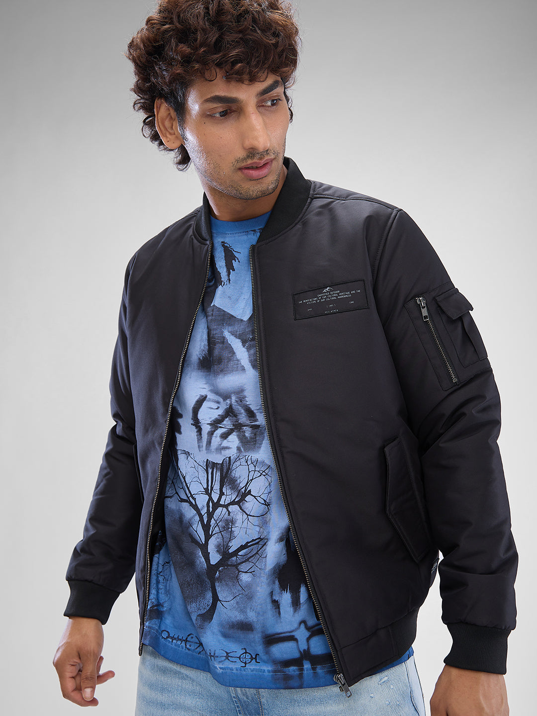 Spykar Jet Black Polyester Full Sleeve Jacket For Men