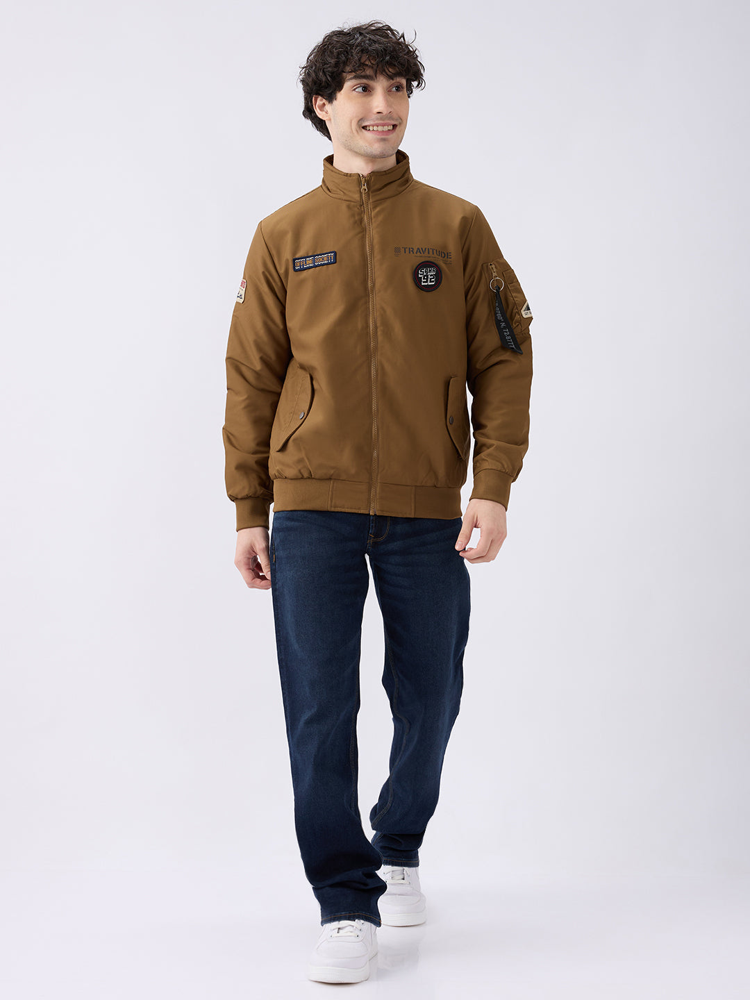 Spykar Solid Dark Khaki Straight Fit Jackets For Men