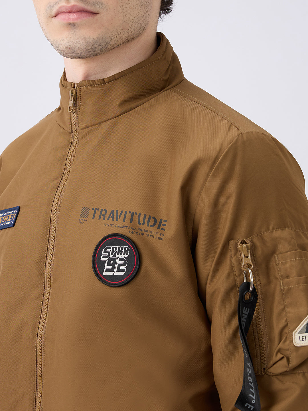 Spykar Solid Dark Khaki Straight Fit Jackets For Men