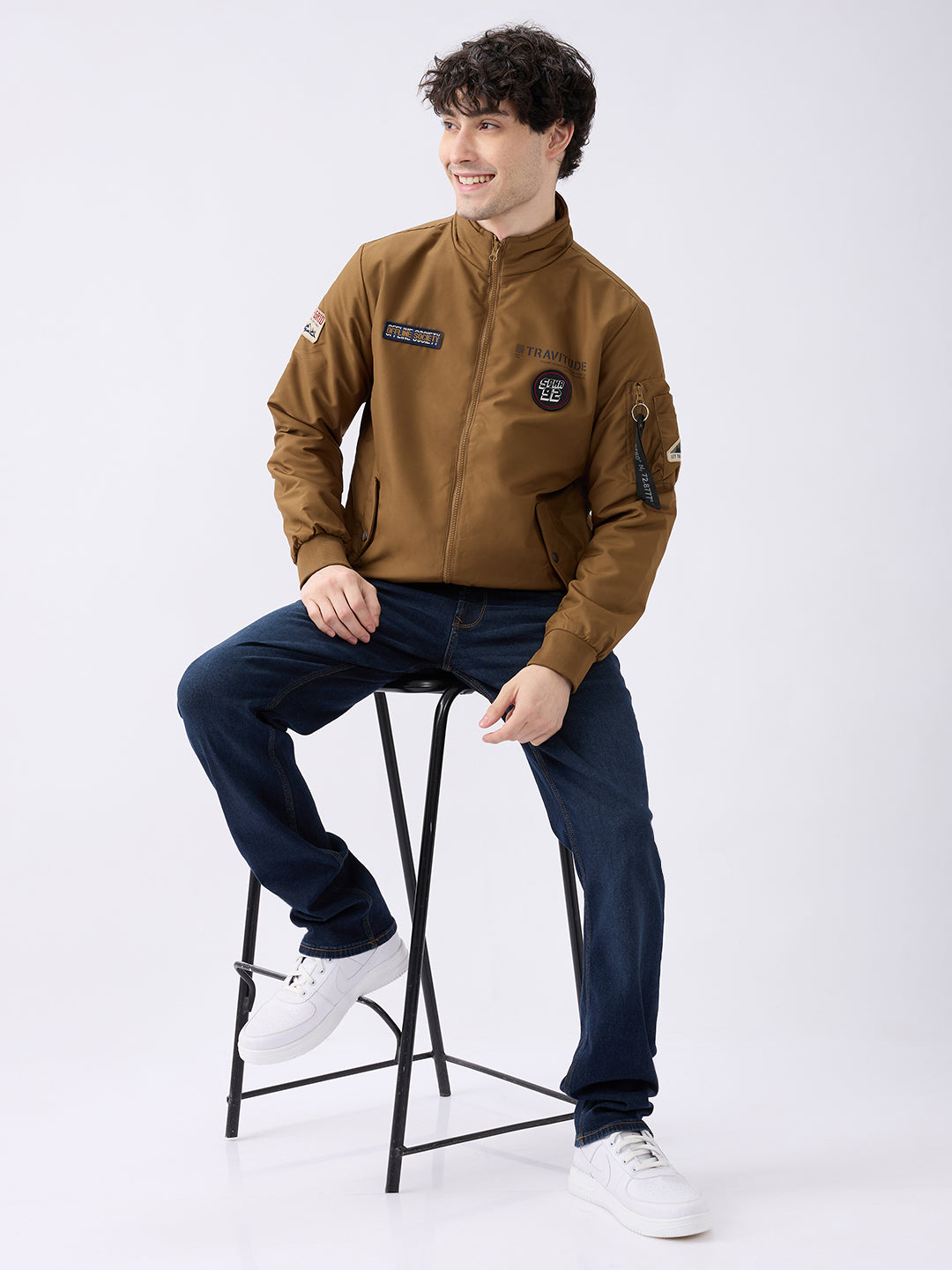 Spykar Solid Dark Khaki Straight Fit Jackets For Men