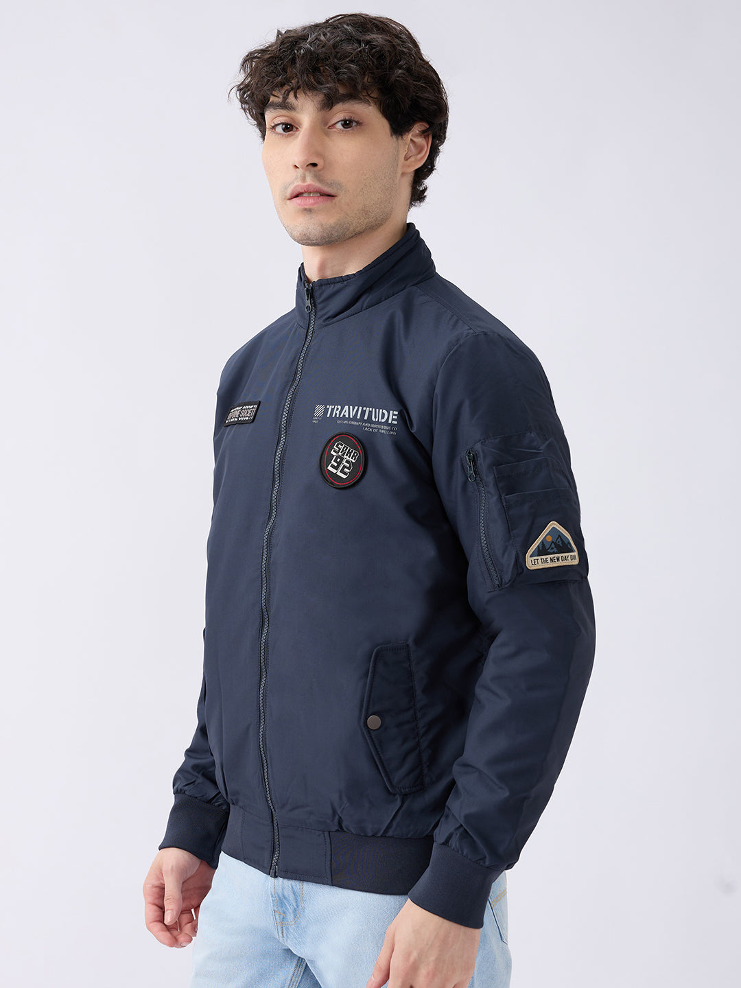 Spykar Solid Navy Blue Straight Fit Jackets For Men