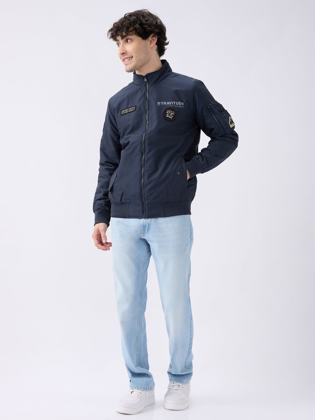 Spykar Solid Navy Blue Straight Fit Jackets For Men