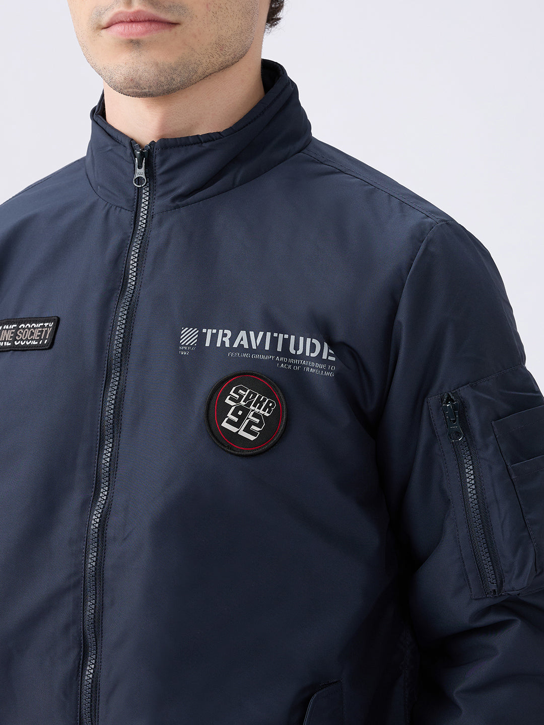 Spykar Solid Navy Blue Straight Fit Jackets For Men