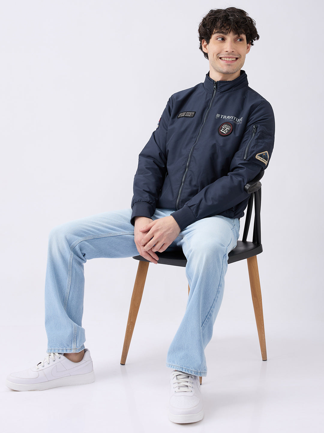 Spykar Solid Navy Blue Straight Fit Jackets For Men