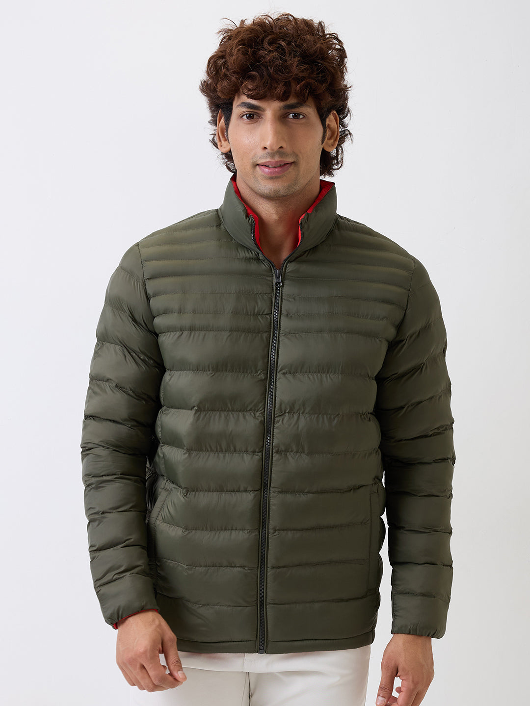 Spykar Olive Green Straight Fit Casual Jackets For Men