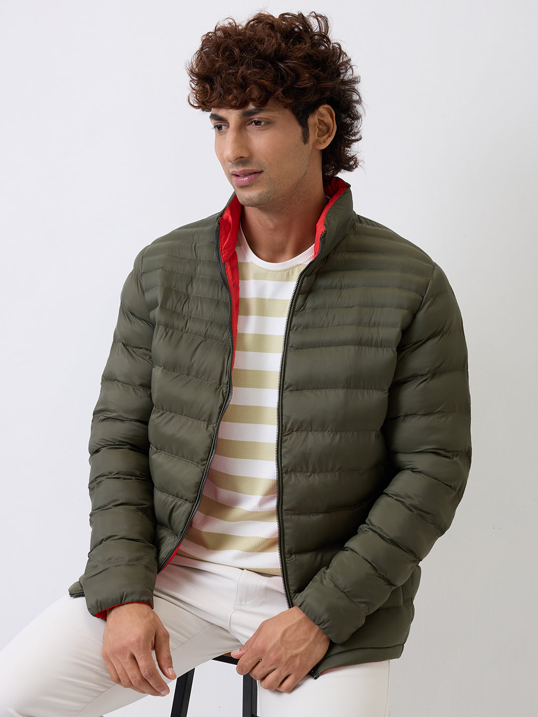 Spykar Olive Green Straight Fit Casual Jackets For Men