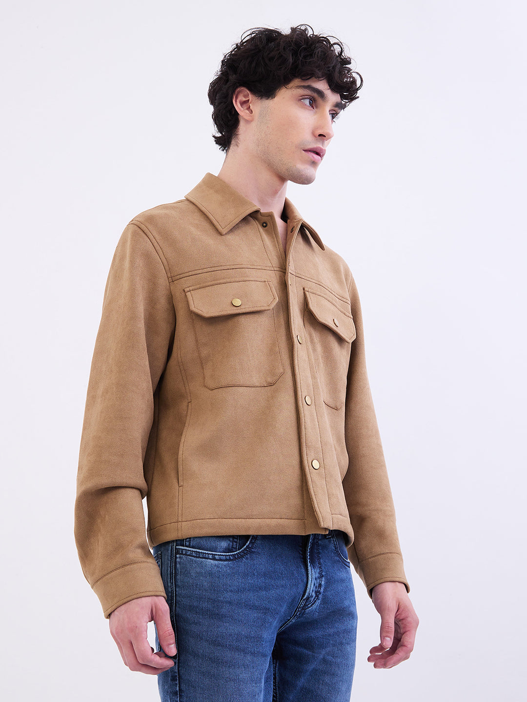 Men Jacket Brown Straight Fit