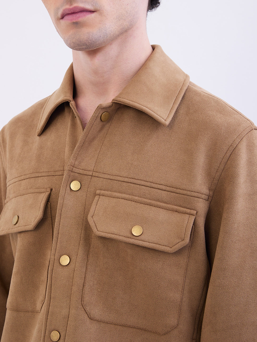 Men Jacket Brown Straight Fit