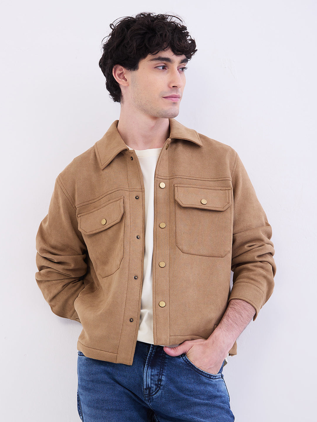 Men Jacket Brown Straight Fit