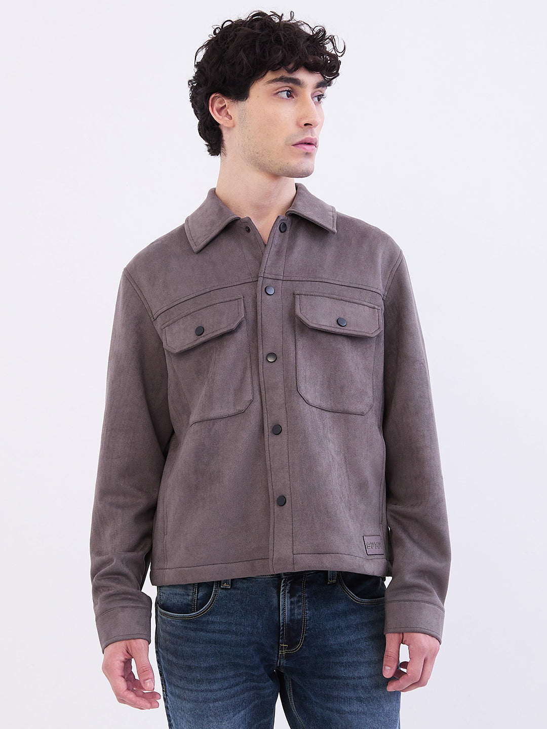 Men Jacket Grey Straight Fit