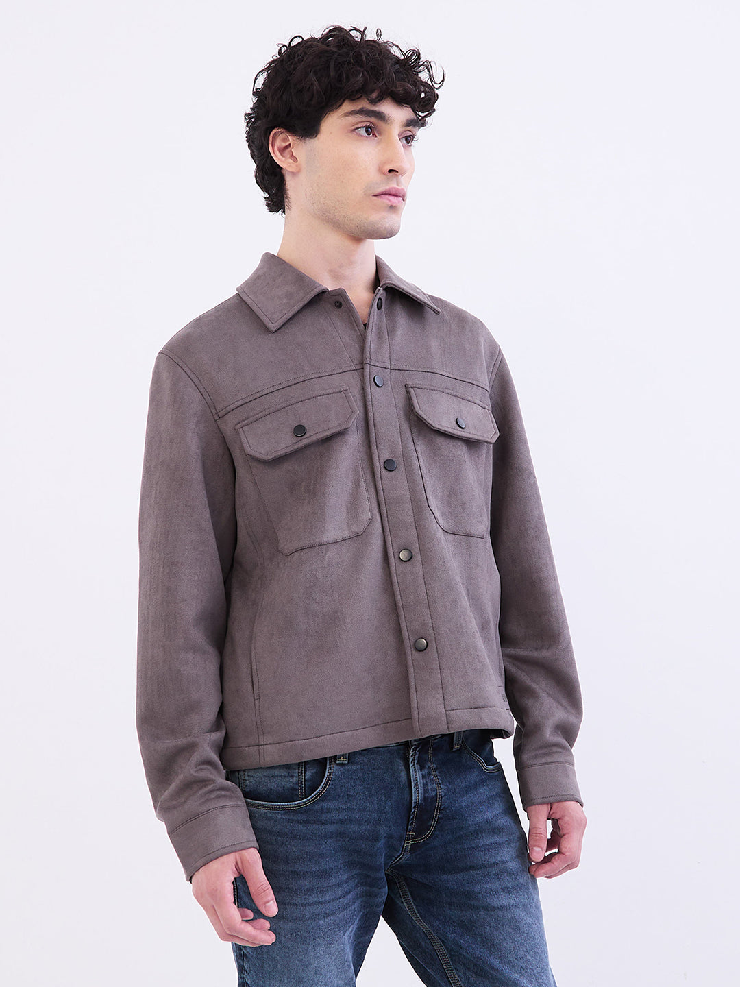 Men Jacket Grey Straight Fit