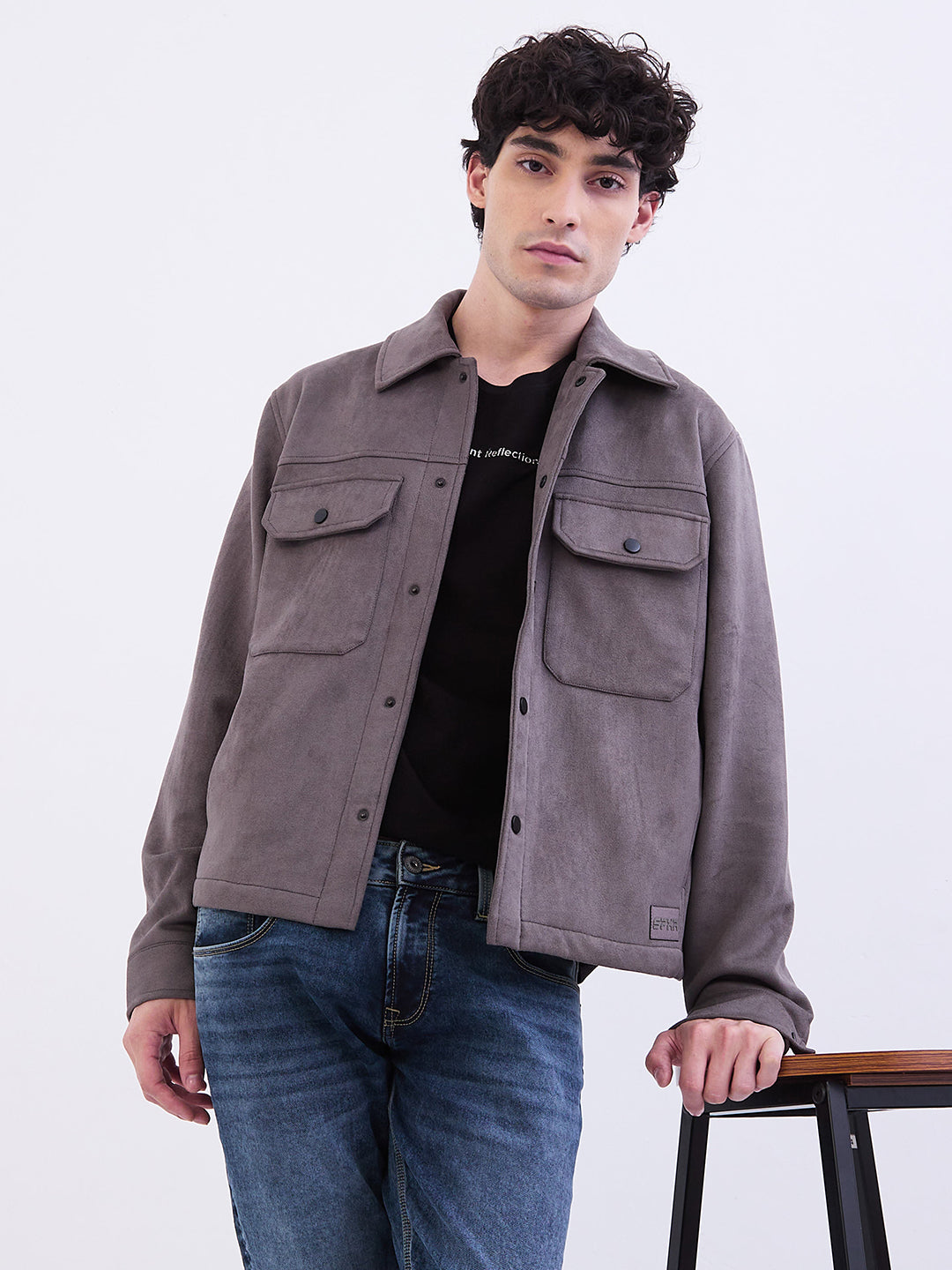 Men Jacket Grey Straight Fit