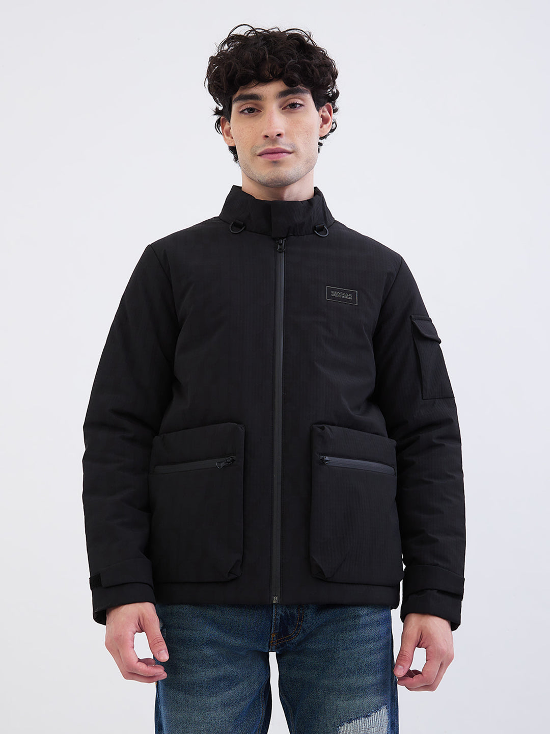 Men Jacket Black Straight Fit
