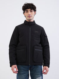 Men Jacket Black Straight Fit