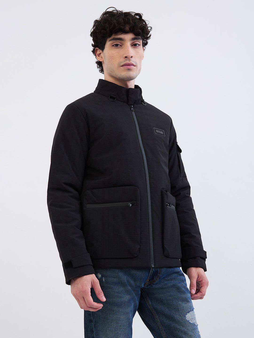 Spykar Jet Black Straight Fit Casual Jackets For Men