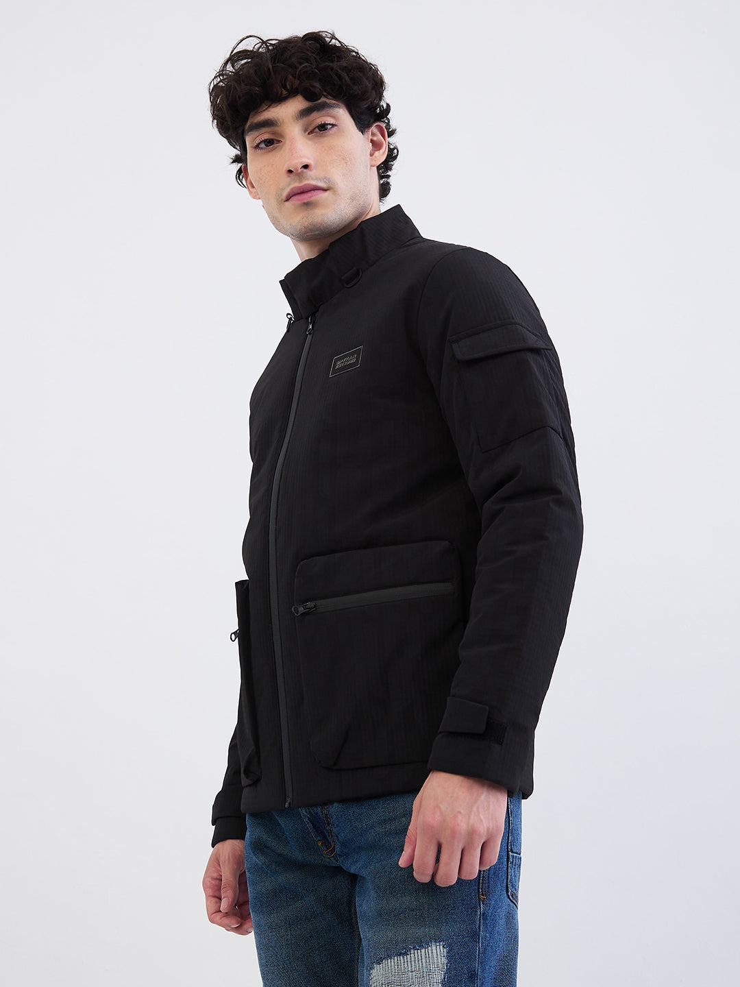 Spykar Jet Black Straight Fit Casual Jackets For Men