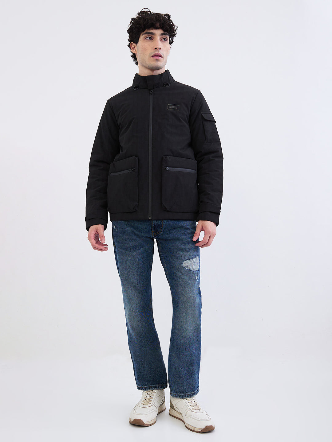 Men Jacket Black Straight Fit