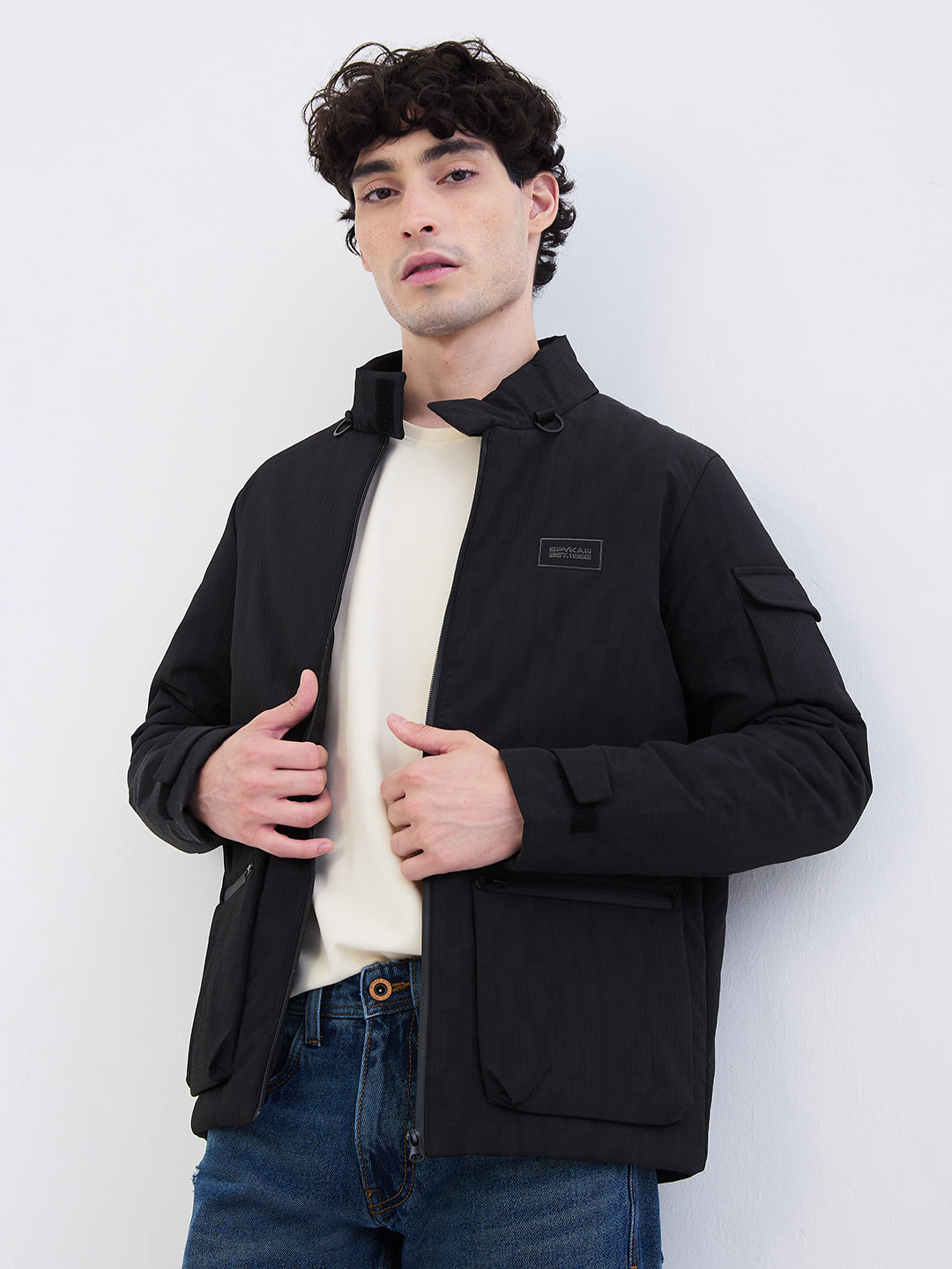 Spykar Jet Black Straight Fit Casual Jackets For Men