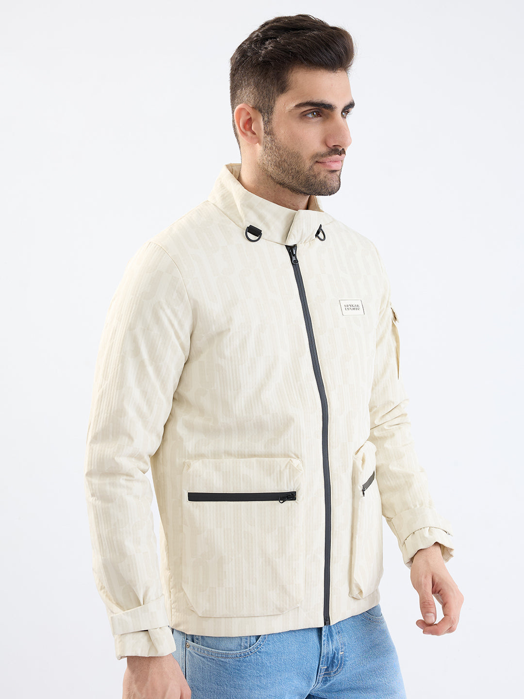 Men Jacket Beige Straight Fit