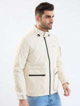 Men Jacket Beige Straight Fit