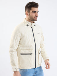 Men Jacket Beige Straight Fit