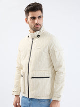 Men Jacket Beige Straight Fit