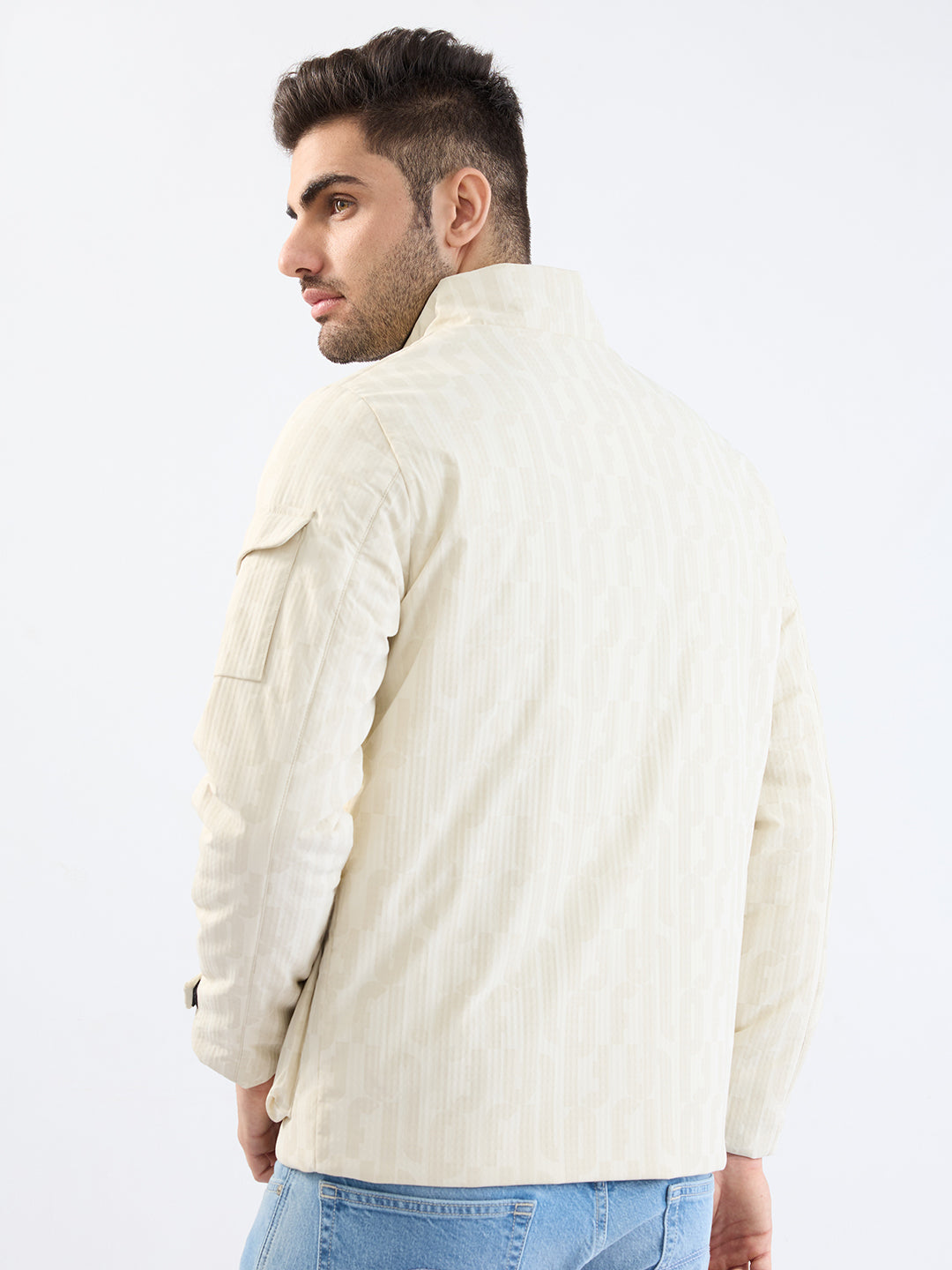 Men Jacket Beige Straight Fit