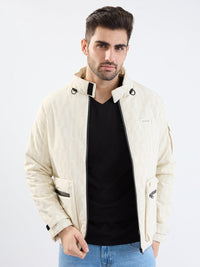 Men Jacket Beige Straight Fit