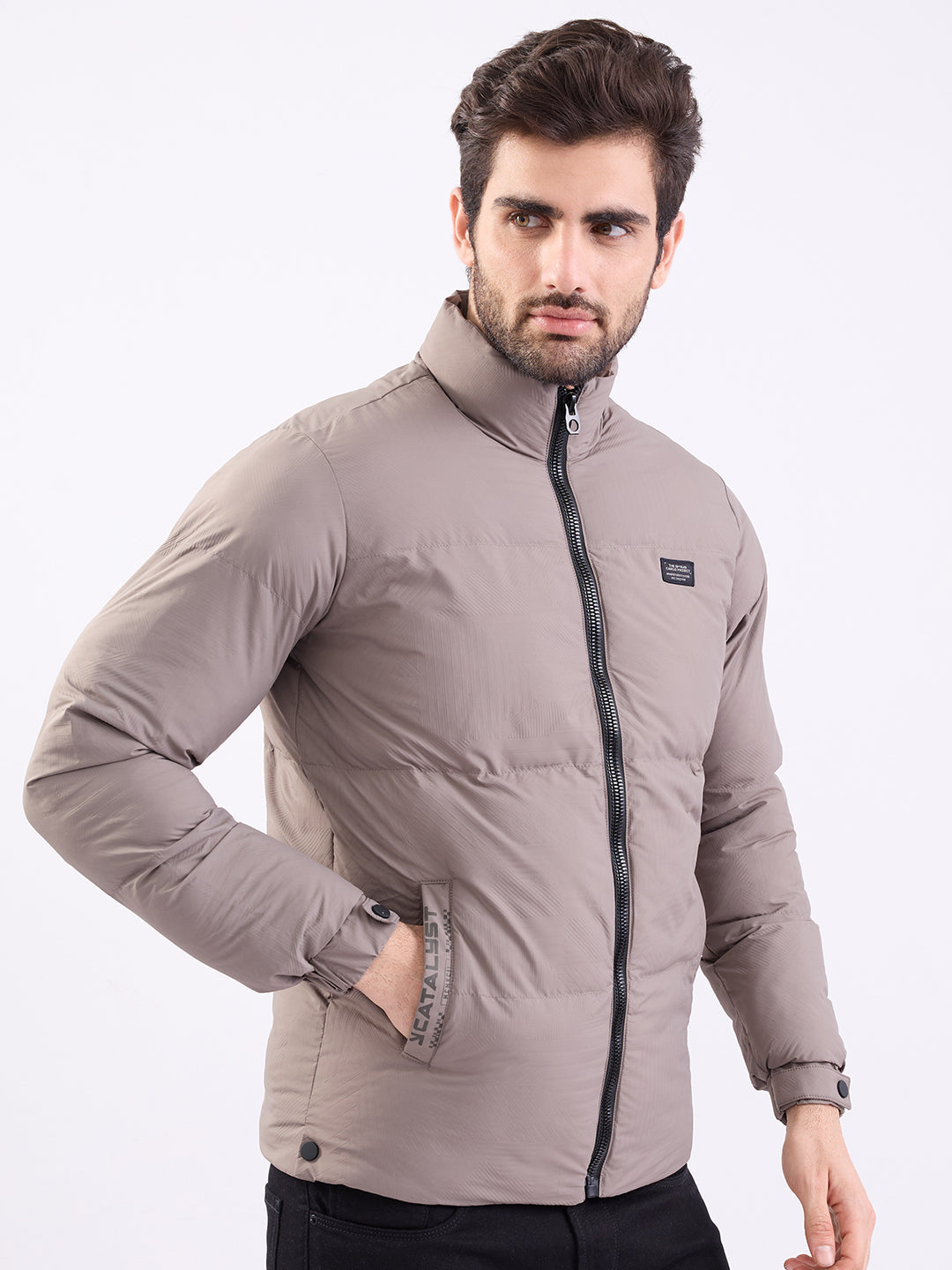 Spykar Fossil Grey Straight Fit Casual Jackets For Men