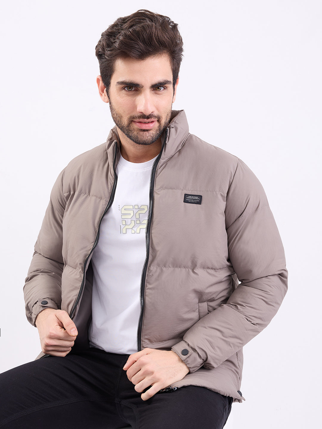 Spykar Fossil Grey Straight Fit Casual Jackets For Men