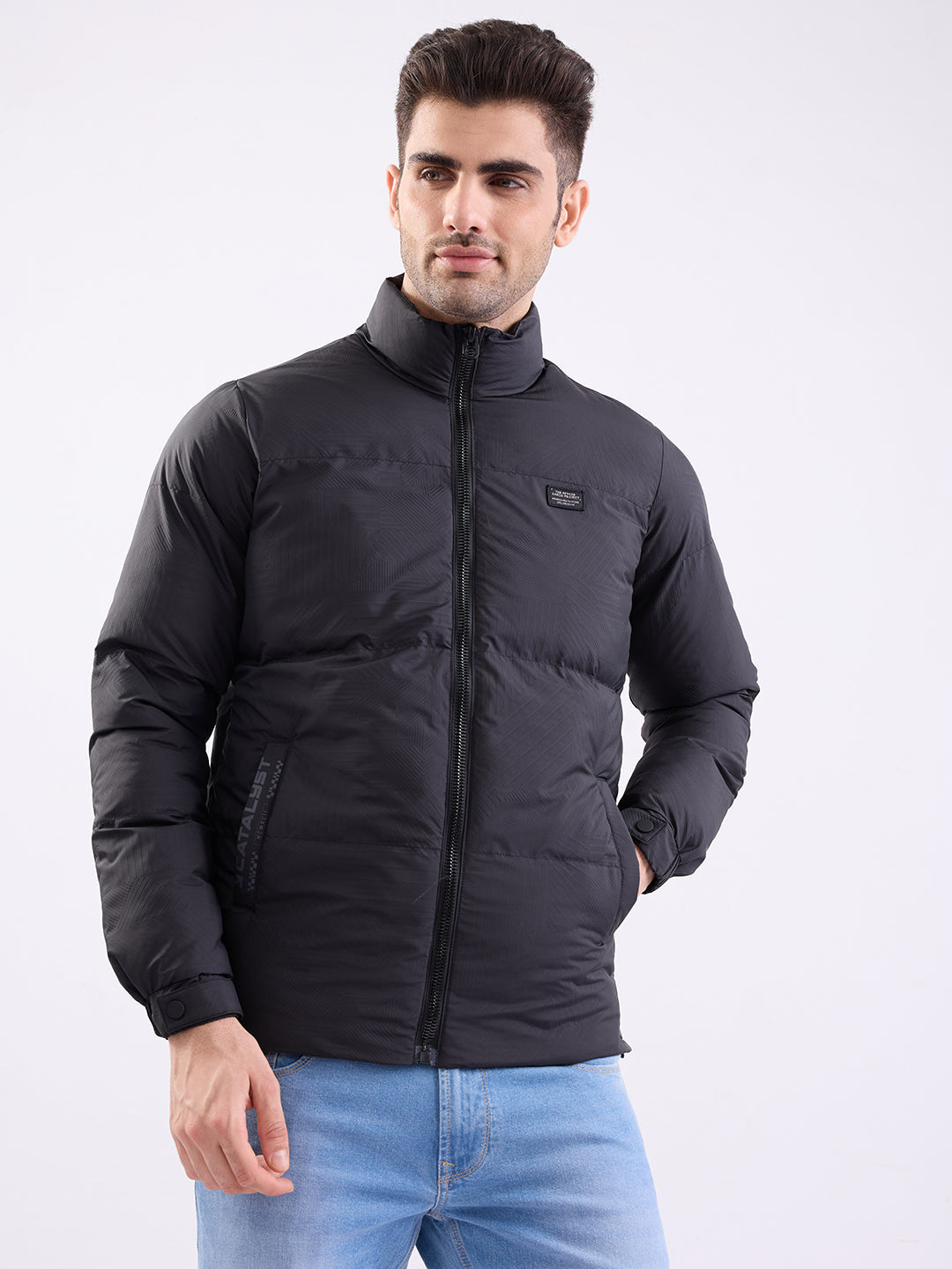 Men Jacket Black Straight Fit