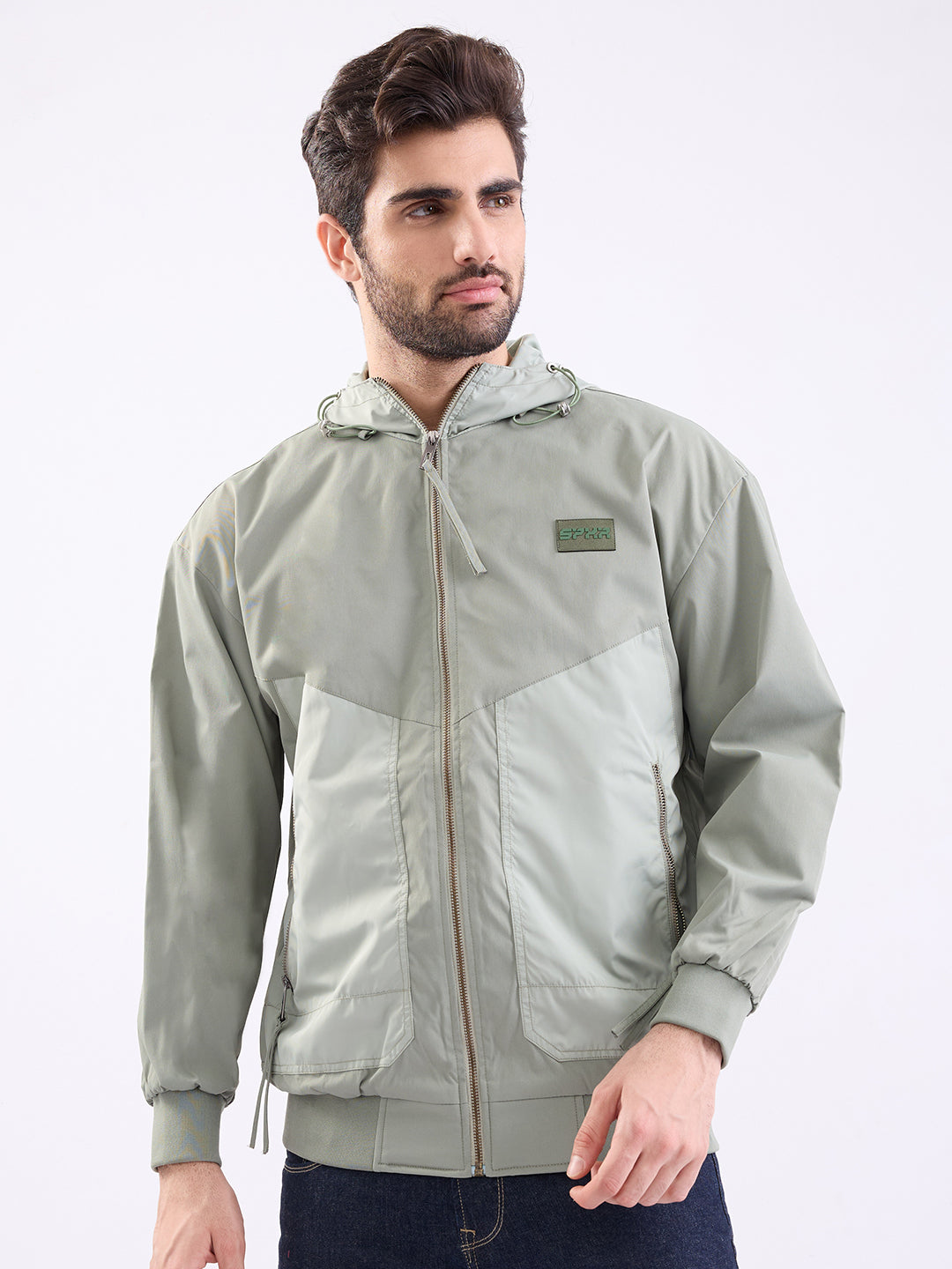 Men Jacket Green Straight Fit