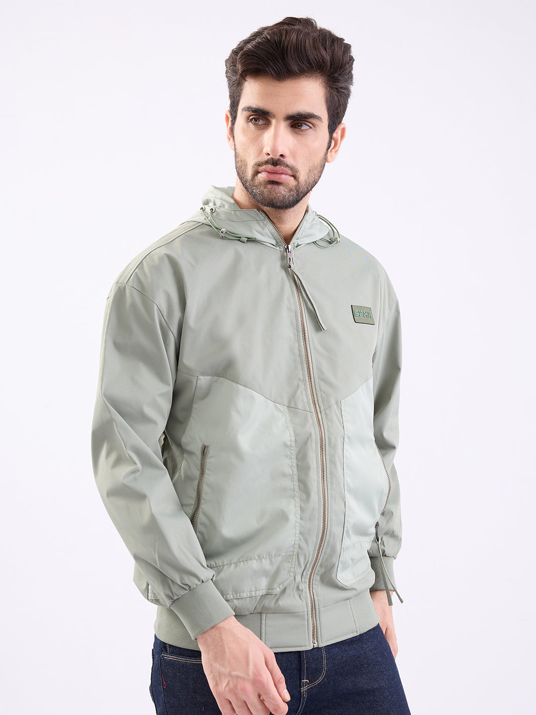Men Jacket Green Straight Fit