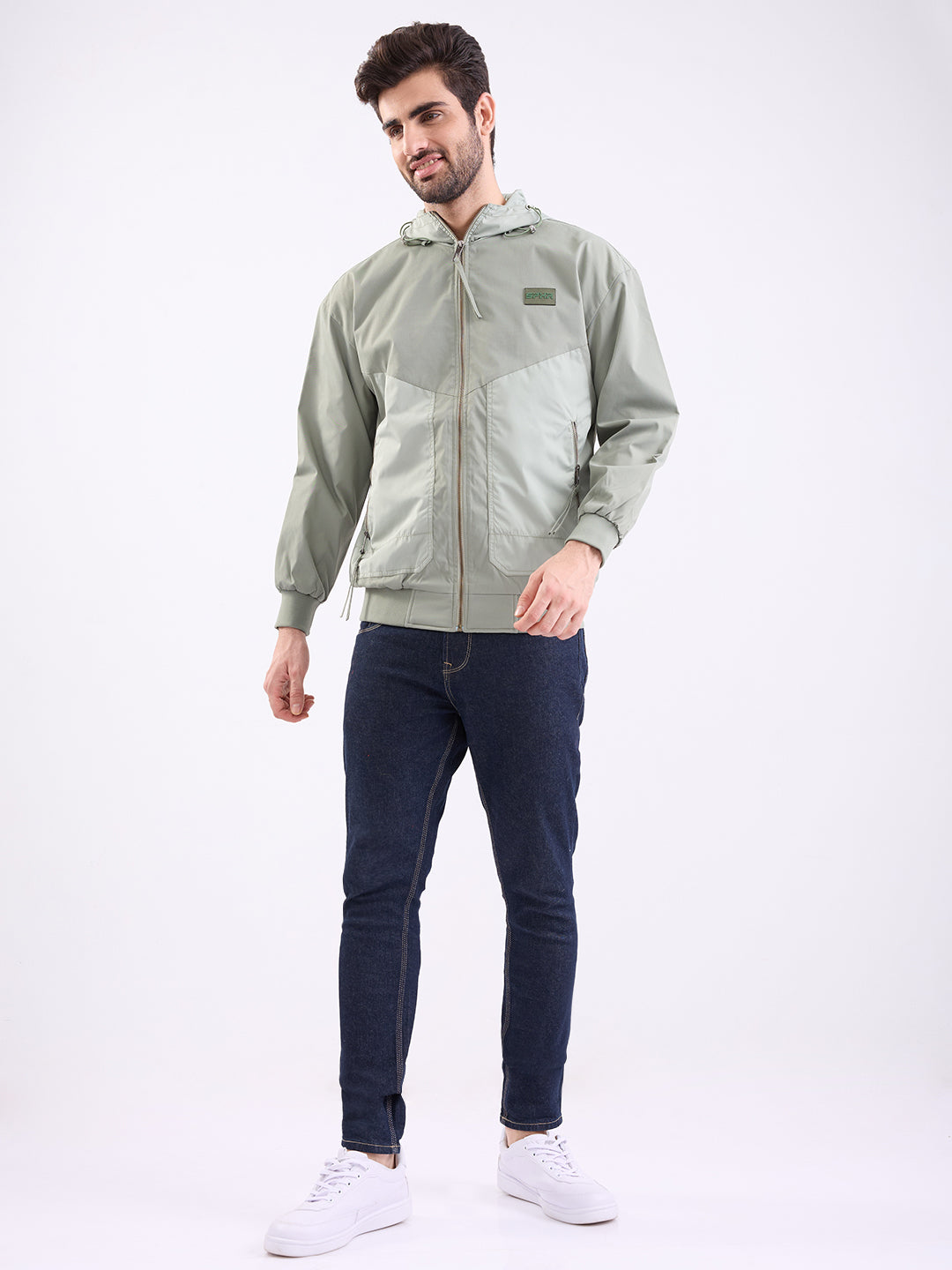 Men Jacket Green Straight Fit