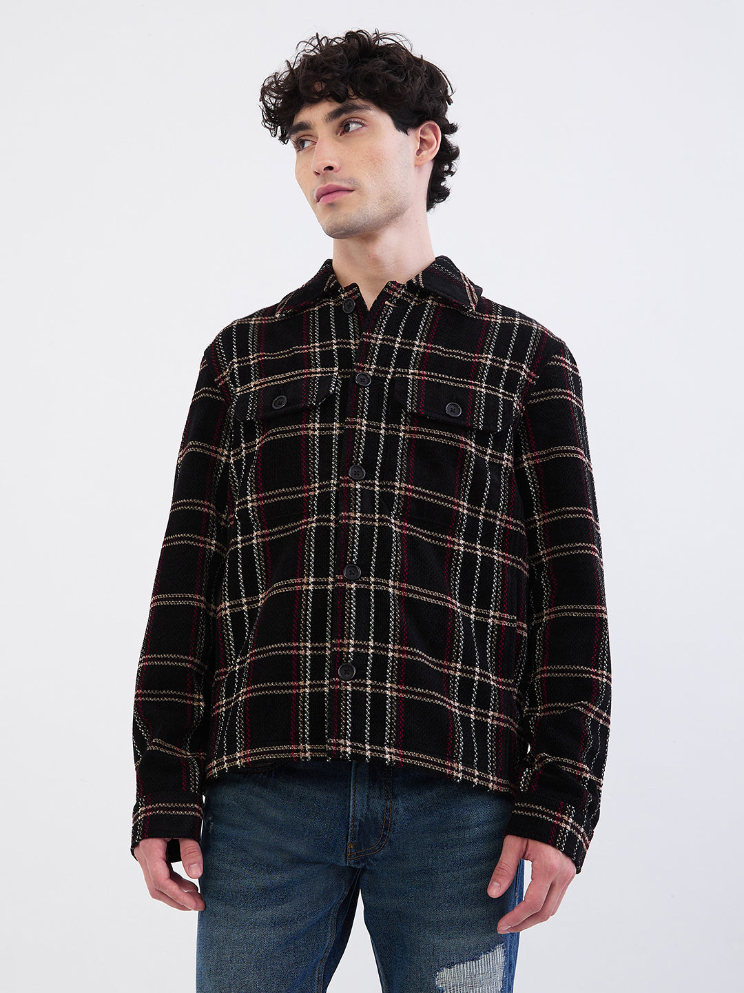 Men Jacket Black Straight Fit